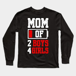 Mom of 2 Boys 4 Girls Shirt Gift from Son Mothers Day Birthday Women Long Sleeve T-Shirt